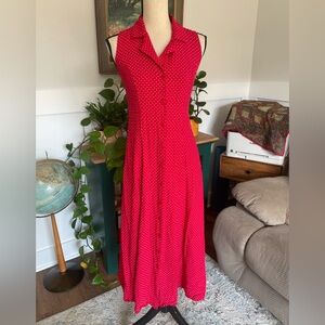 Vintage Bentley Sleeveless Button Down Red Polkadot Dress 90s mom